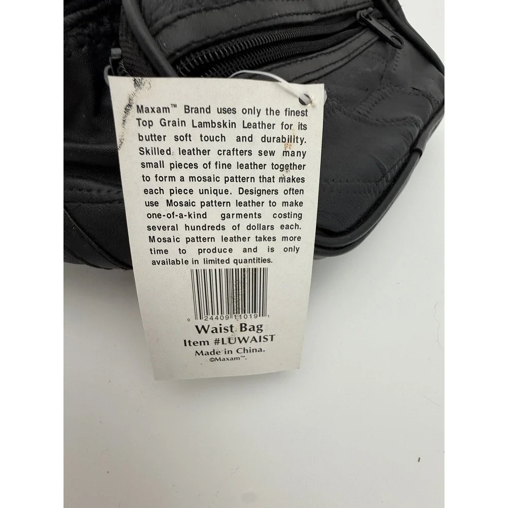 1990s Maxam Genuine Lambskin Leather Fanny Pack Black Multi Pocket Waist Bag NWT - Picture 10 of 14